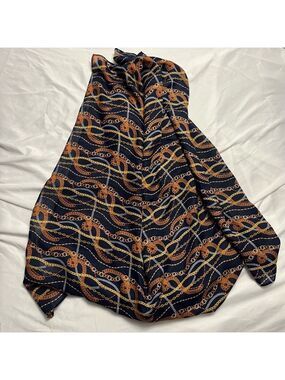 Cleo Equestrian Chain Print Scarf Wrap Shawl Navy Blue